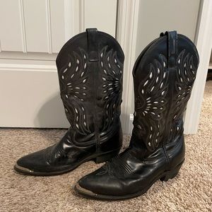 Laredo Black and Silver Leather Cowboy Boots